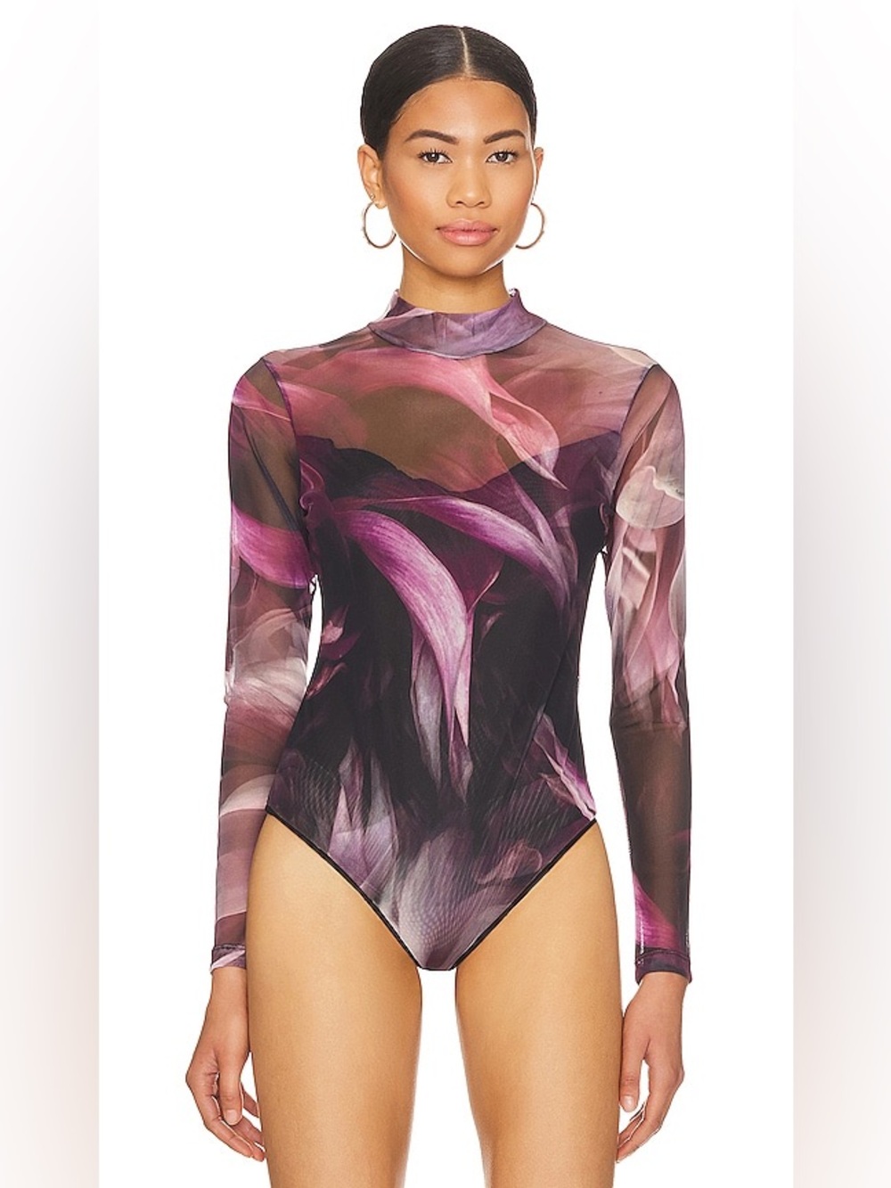 ALLSAINTS Elia Margeaux Bodysuit Plum Mesh Chic Modern Punk Goth Size 2 XS
